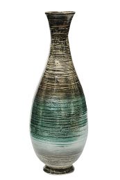 28" Distressed Aqua Spun Bamboo Artisan Floor Vase