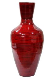 30" Red Lacquer Spun Bamboo Floor Vase