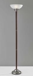 Deco Torchiere in Walnut Wood and Satin Steel Metal