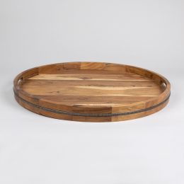 Minimalist Oval Wooden Tray with Iron Detail