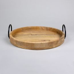 Mod Round Wooden Tray with Iron Handles