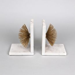 Marble and Gold Iron Burst Bookends