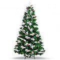 Unlit Snowy Hinged Christmas Tree with Mixed Tips and Red Berries-7' - Color: Green - Size: 7 ft
